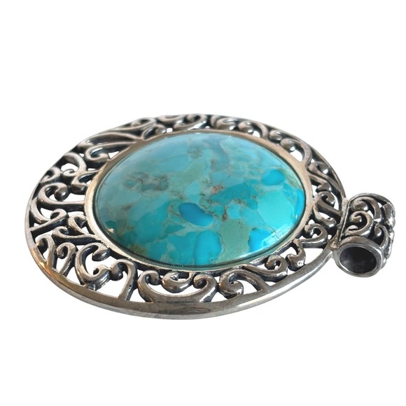 Barse Sterling Silver Turquoise Pendant Large Round Statement 2" Medallion - Picture 4 of 10